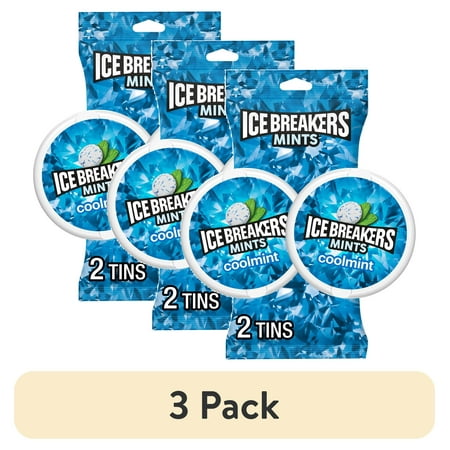 (3 pack) Ice Breakers Coolmint Sugar Free Mints, Tins 1.5 oz, 2 Count