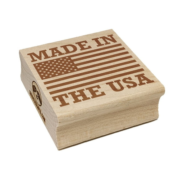 Made in the USA with Flag Square Rubber Stamp Stamping Scrapbooking Crafting - Small 1.25in