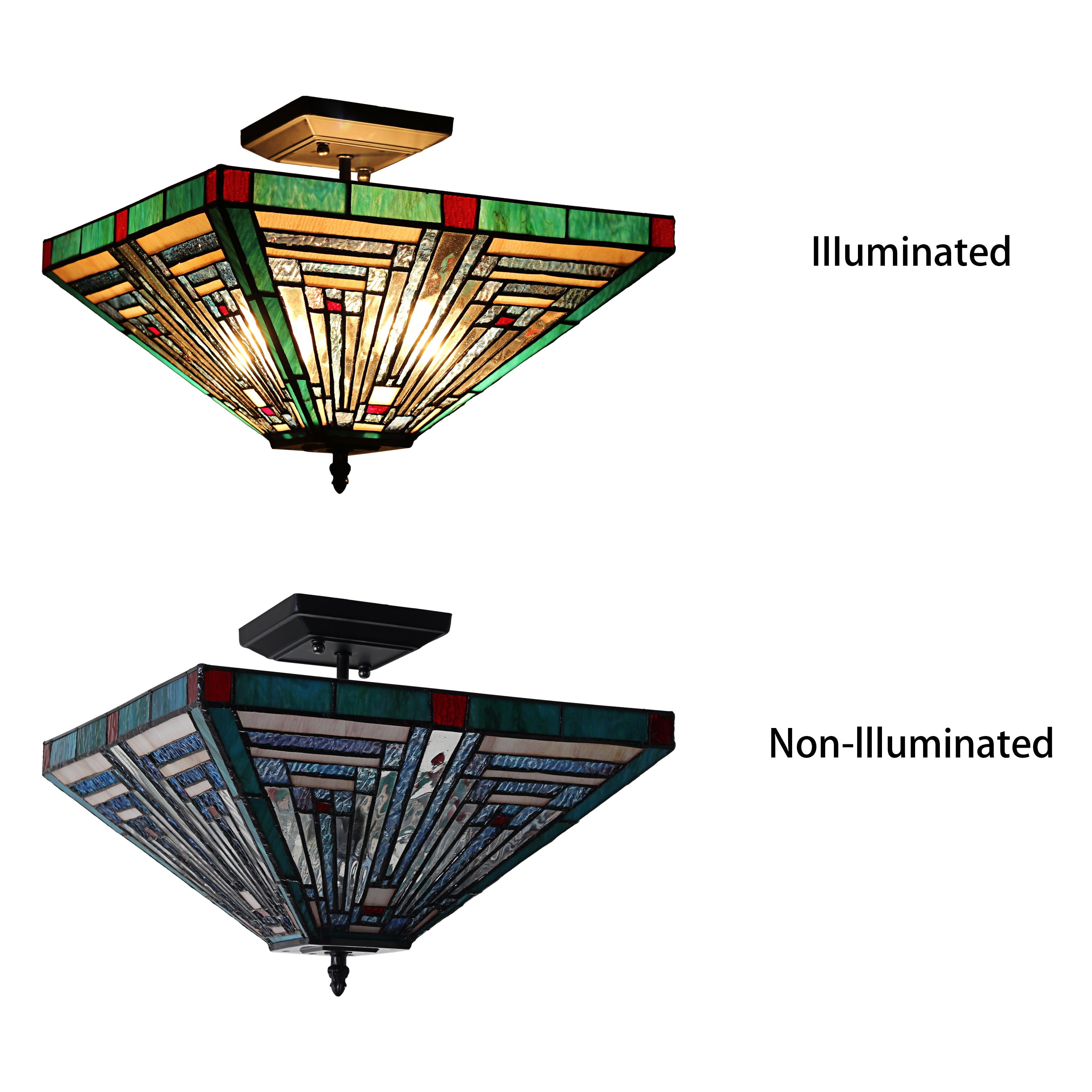 RADIANCE Goods Tiffany-Style Blackish Bronze 2 Light Mission Ceiling Fixture 14" Wide