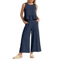 thumbnail image 2 of Hvyesh Linen Sets for Women 2 Piece Fashion Ladies Round Neck Solid Sleeveless Blouse and Loose Pockets Pants Sets, 2 of 9