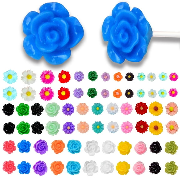 36 Pairs Resin Flower Stud Earrings Mixed Colorful Boho Romantic Rose Floral Daisy Earring Studs with Transparent Ear Backs and Heart Gift Box for Women Teens, 5 Sizes