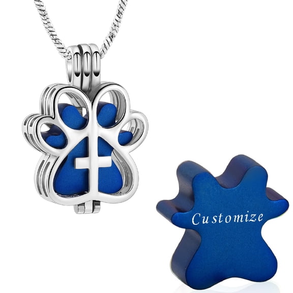 Personalize Stainless Steel Double Paw Print Urn Pendant Pet Memory Necklace for Cremation Ashes Keepsake Dog Cat Memorial Jewelry