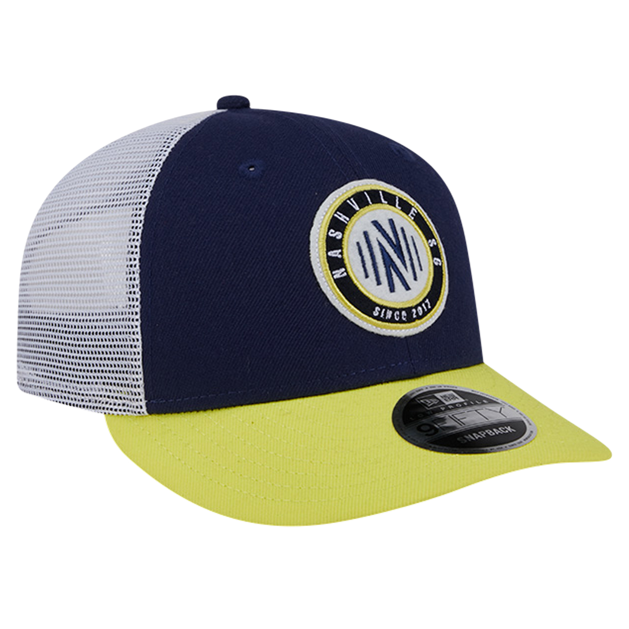 Men's New Era Navy Nashville SC Throwback Trucker Low Profile 9FIFTY Snapback Hat