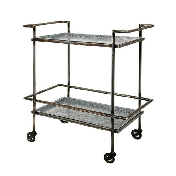 35 Inch 2 Tier Bar Cart, Industrial Style, Caster Wheels, Rustic Bronze- Saltoro Sherpi