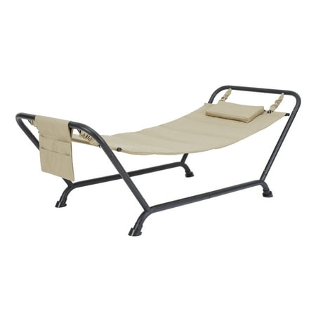 Mainstays Belden Park Polyester Hammock with Stand and Pillow, Brown 90.55" L x 38" W x 32" H