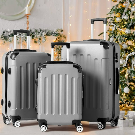 Ktaxon Luggage 3 Piece Sets, ABS Hardside Lightweight Suitcase with TSA Lock Spinner Wheels, 20in 24in 28in, Gray