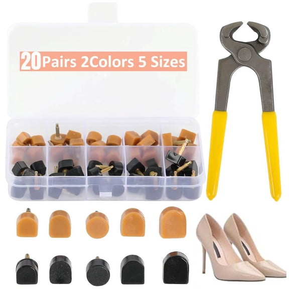 High Heel Replacement Tips, Shoe Heel Repair - 20 Pairs of Heel Caps with Removal Pliers, Round and U Shape Shoe Heel Repair Kit for Women's Shoes
