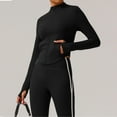 thumbnail image 2 of Women's Zip Up Athletic Jackets Cropped Long Sleeve Workout Tops 2025 Fall Slim Fitted Yoga Gym Shirts Black M, 2 of 5