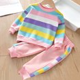 thumbnail image 5 of Futezty Girls 2 Piece Outfit Long Sleeve Sweatshirt and Jogger Pants Rainbow Stripe Tracksuit Fall Winter Clothe Set 2T-7T, 5 of 7