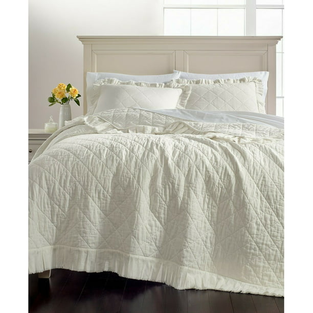 Martha Stewart Collection Linen Cotton, Twin Ivory Ruffle Bedding