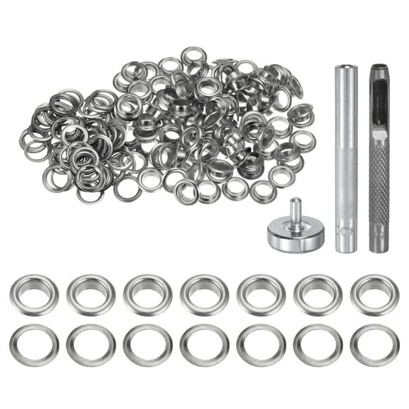 Unique Bargains 100pcs Grommet Tool Kit 6mm Grommet Eyelet Set with Hole Hollow Punch, Grommet Setter Tools, Silver Tone