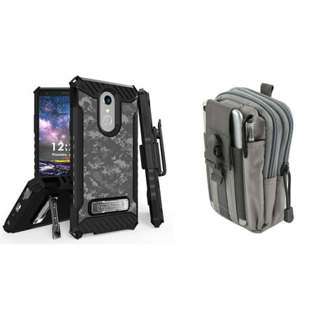 BC Military Grade [MIL-STD 810G-516.6] Kickstand Belt Holster Case (Digital Pixel Camo) with Gray Tactical EDC MOLLE Utility Waist Pack Holder Pouch, Atom Cloth for LG Stylo 4+ Plus/LG Stylo 4