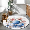 thumbnail image 4 of Round Area Rug 3ft, Blue Easter Egg Watercolor Flower Rose Non-Shedding Washable Area Rug, Spring Floral Leaves Non Slip Low-Profile Circle Rugs for Living Room, Bedroom Dining Room, 4 of 9
