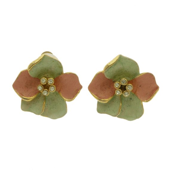 Mi Amore Flower Clip-On-Earrings Green/Pink