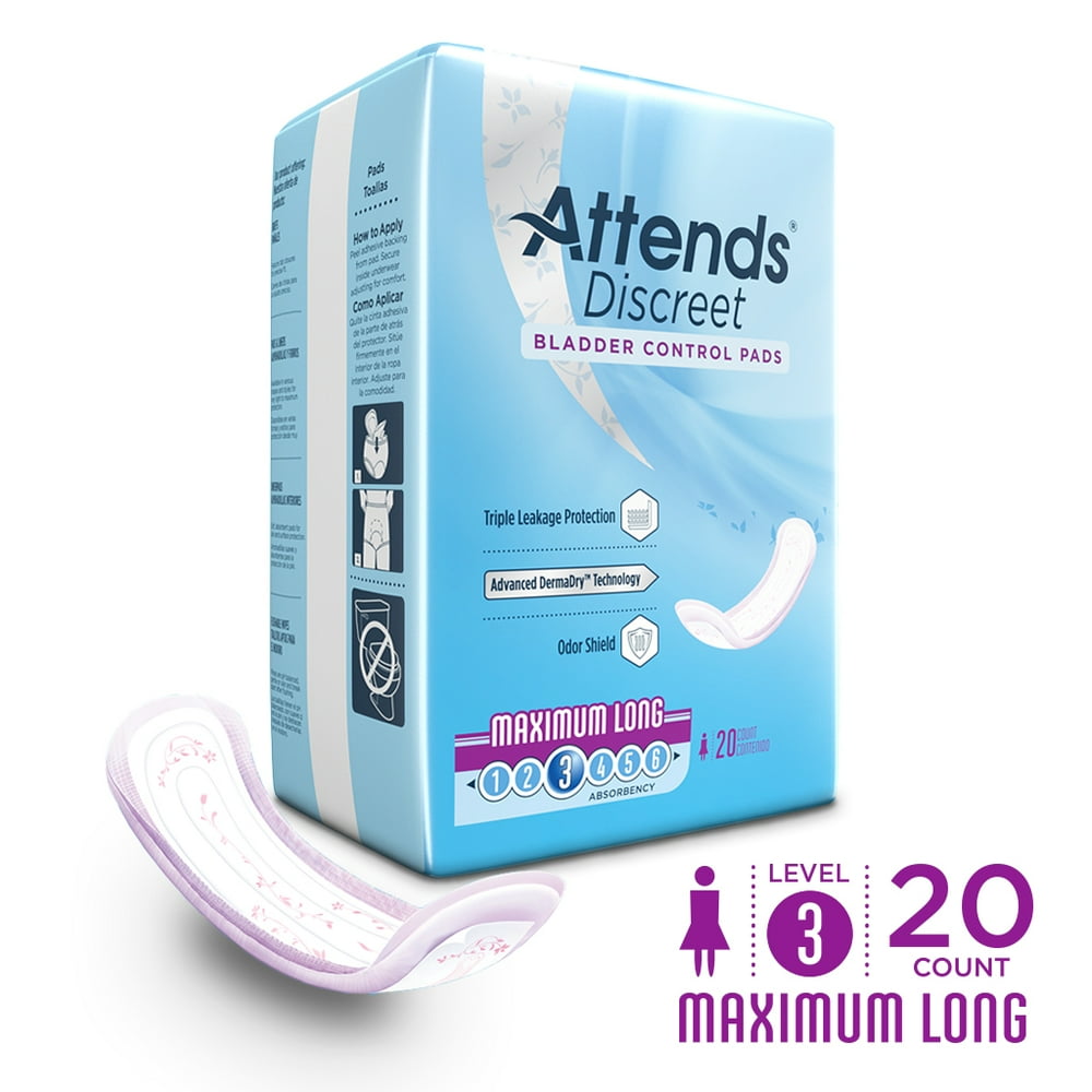 Attends Discreet Women's Maximum Long Bladder Control Pads, 20 Pads
