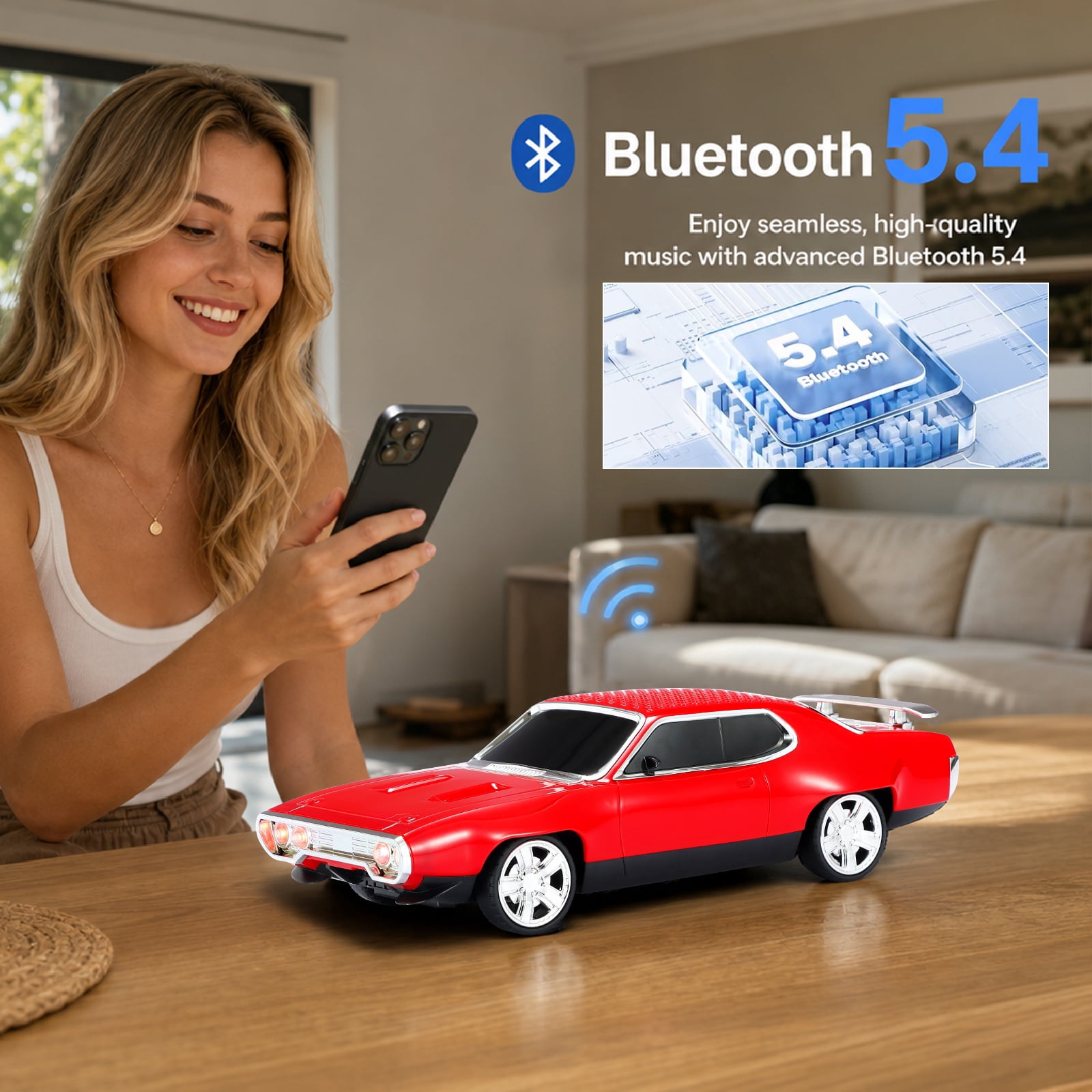 WSTER WS-620 Retro Muscle Car Portable Bluetooth Speaker, 2*5W Heavy Bass Wireless Speaker, Bluetooth 5.4, TWS Pairing, FM Radio, TF/USB, Hands-Free Call,The perfect gift for family and friends