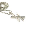 thumbnail image 4 of Stone Stud Double X Pendant w/ 2mm 24" Box Chain Necklace, Silver-Tone, 4 of 4