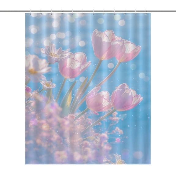 Vibe Blooming Tulips Shower Curtain Modern Home Bathroom Bathtub Decor Waterproof Fabric with 12PCS Hooks