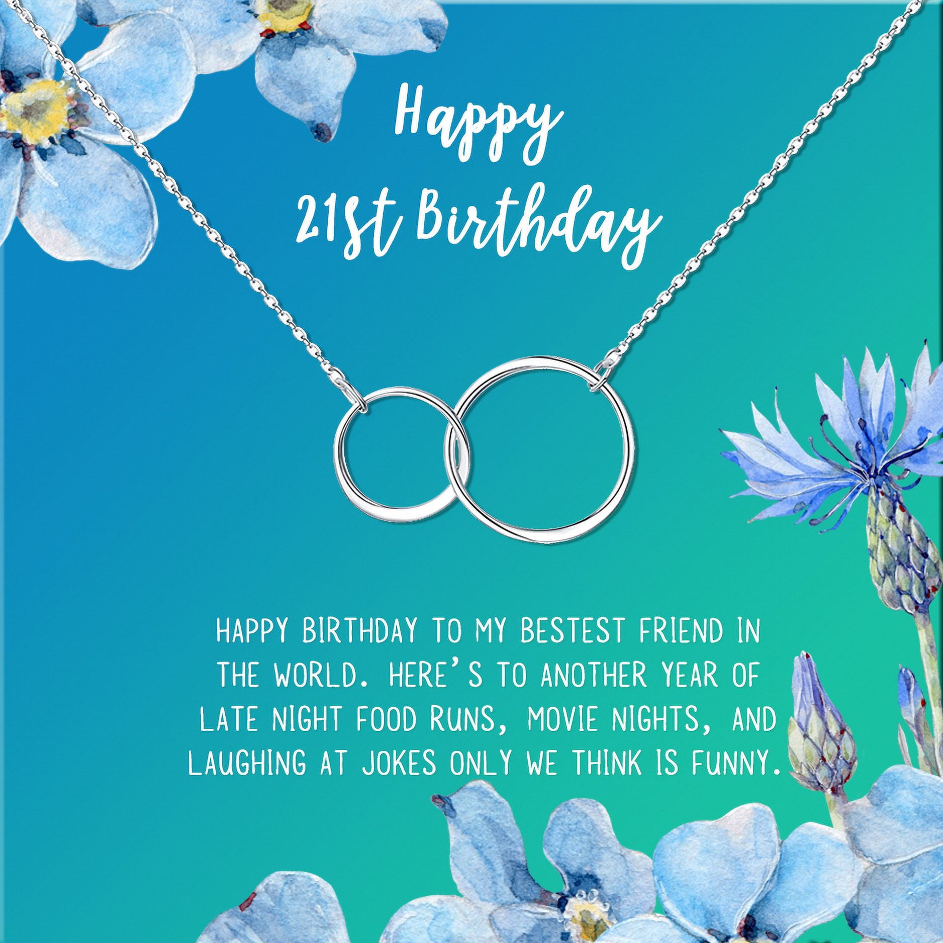 Anavia Happy 21st Birthday Gifts Stainless Steel Fashion Necklace Birthday Card Jewelry Gift for Her, Birthday Gift for Daughter-[Silver Infinity Double Ring, Bright Blue Gift Card]