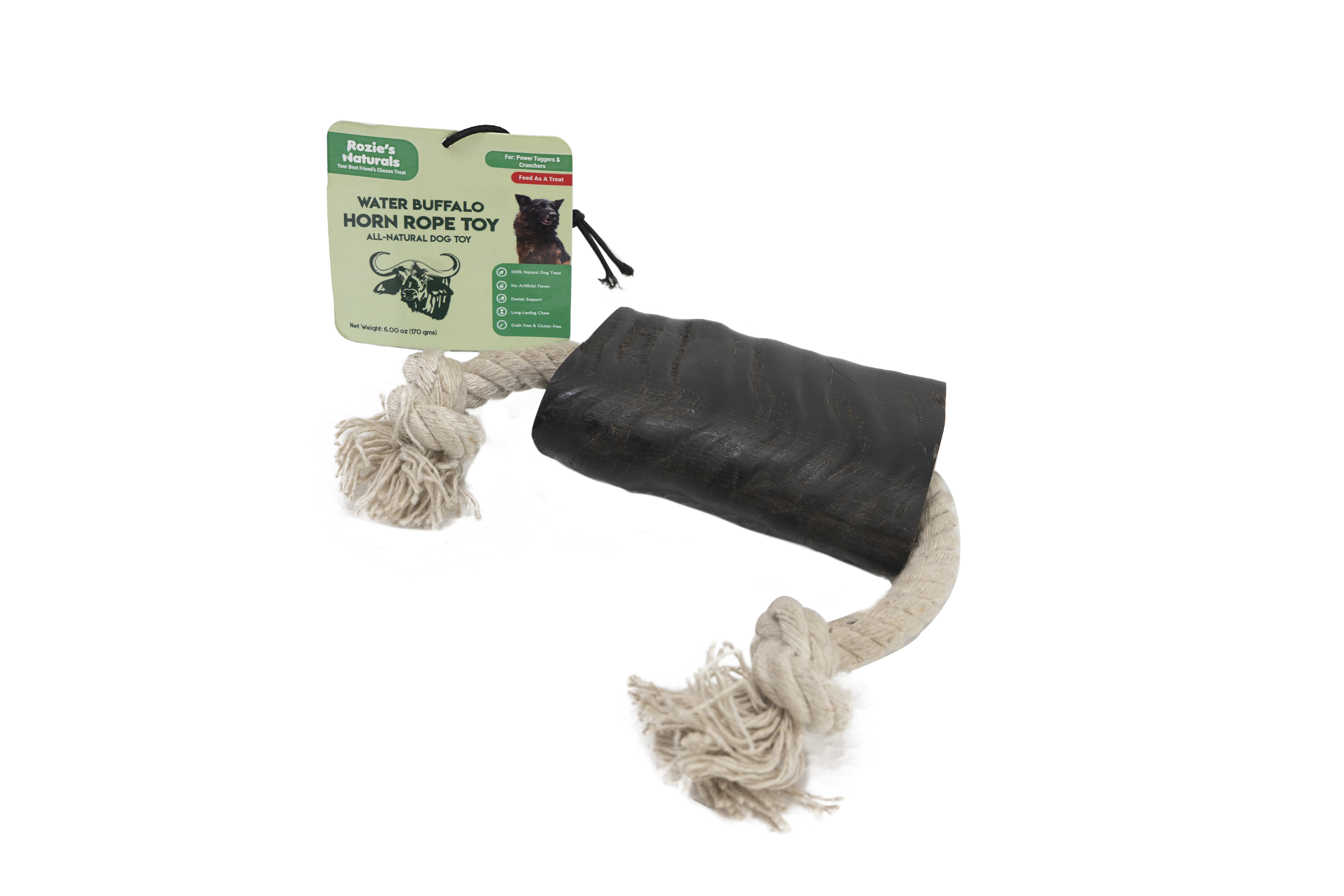 WATER BUFFALO HORN ROPE TUG TOY- 100% Cotton Rope 14", Long-Lasting, Natural Dog Treat & Chews, Dog Dental Chew Toy-2 COUNT-12 oz - image 4 of 9