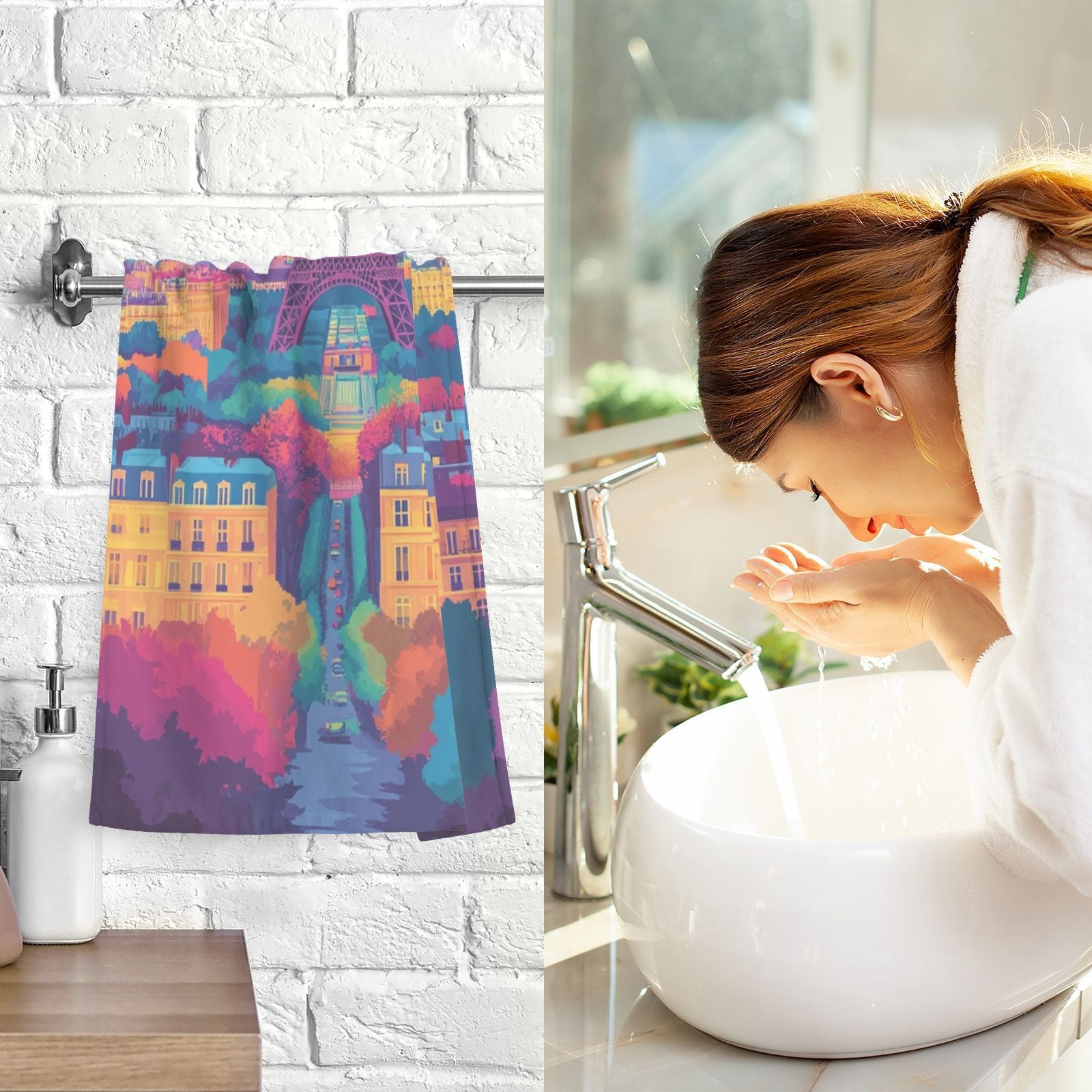Tower and Houses Hand Towels Cotton Bath Towels Large Face Towels Absorbent for Bathroom 2 Packs
