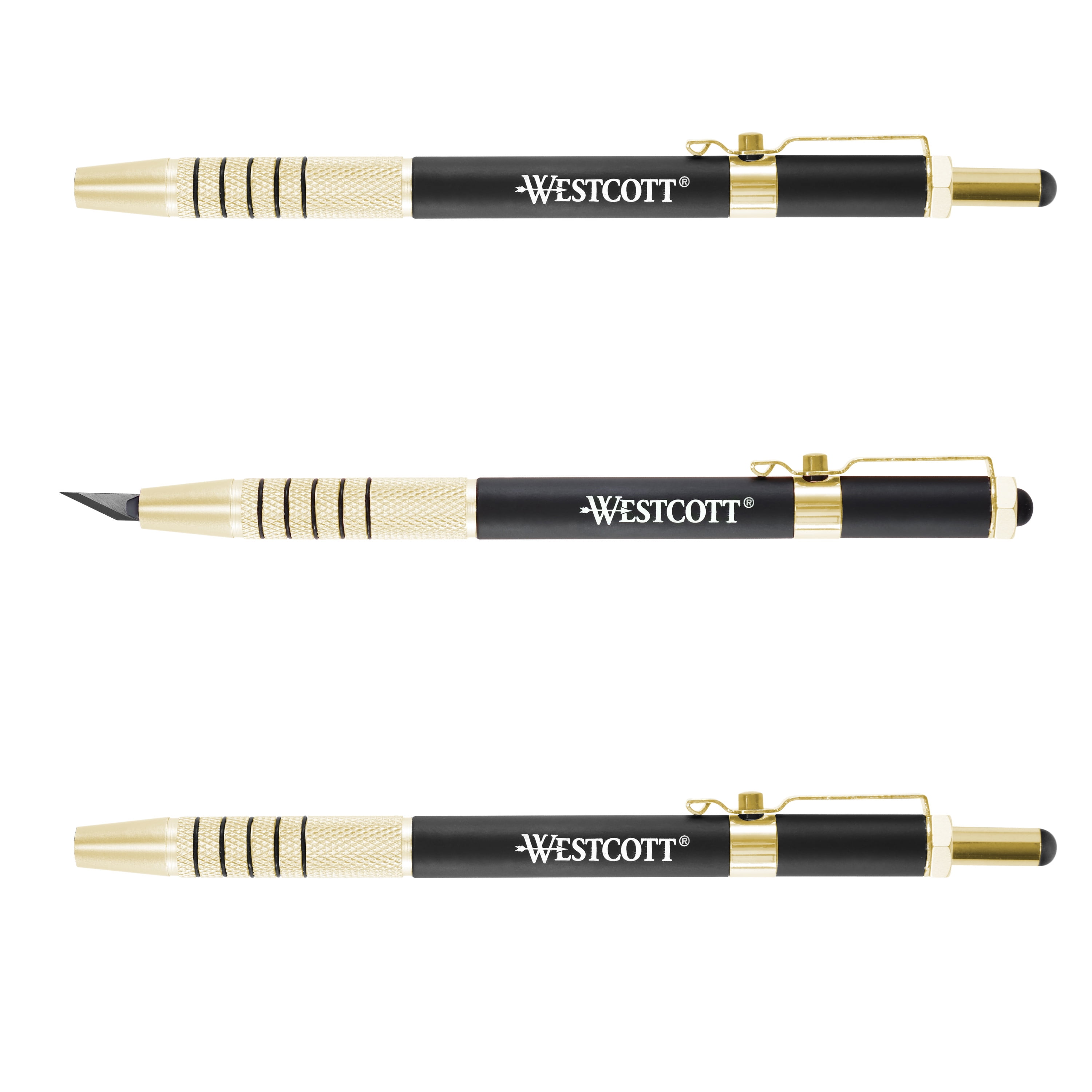 Westcott Carbo Titanium Craft Knife, Pen Style, Gold, 3Pack