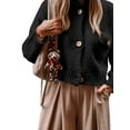 thumbnail image 3 of Womens Cropped Cardigan Sweaters Button Up Chunky Knit Long Sleeve Stand Collar Open Front Loose Jackets Black L, 3 of 7