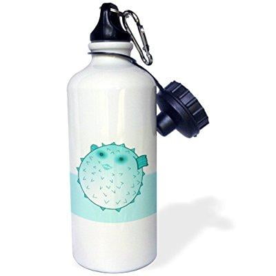 Puffer Bottle - 3dRose Print of Puffer Fish On Trendy Aqua And Ivory, Sports Water Bottle, 21oz