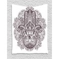 thumbnail image 1 of Hamsa Tapestry, Hand Drawn Ethnic Motifs from Middle Eastern Folklore Sketch Style Swirls, Wall Hanging for Bedroom Living Room Dorm Decor, 40W X 60L Inches, Dark Brown and White, by Ambesonne, 1 of 2
