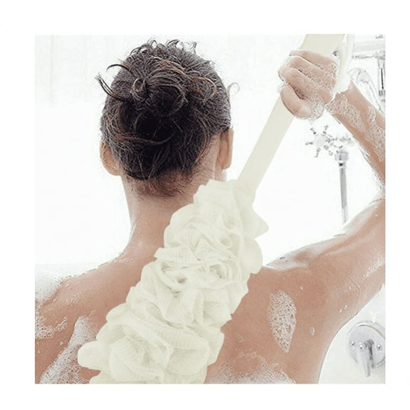 Topboutique Loofah Back Scrubber for Shower,Long Handle Bath Body Brush Soft Nylon Mesh Loofah Sponge On a Stick for Men Women,Exfoliating Scrub Cleaning Luffa for Elderly (White)