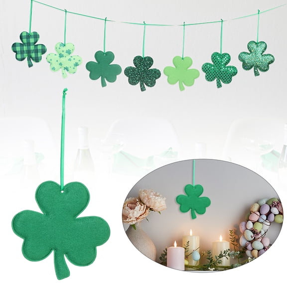 St Patrick’s Day Shamrock Hanging Ornament, Wooden Clover Decoration with Rope, Lucky Irish Clover Wall Hanging for St Patrick’s Day Party, Rustic Farmhouse Green Shamrock Pendant 4.53in