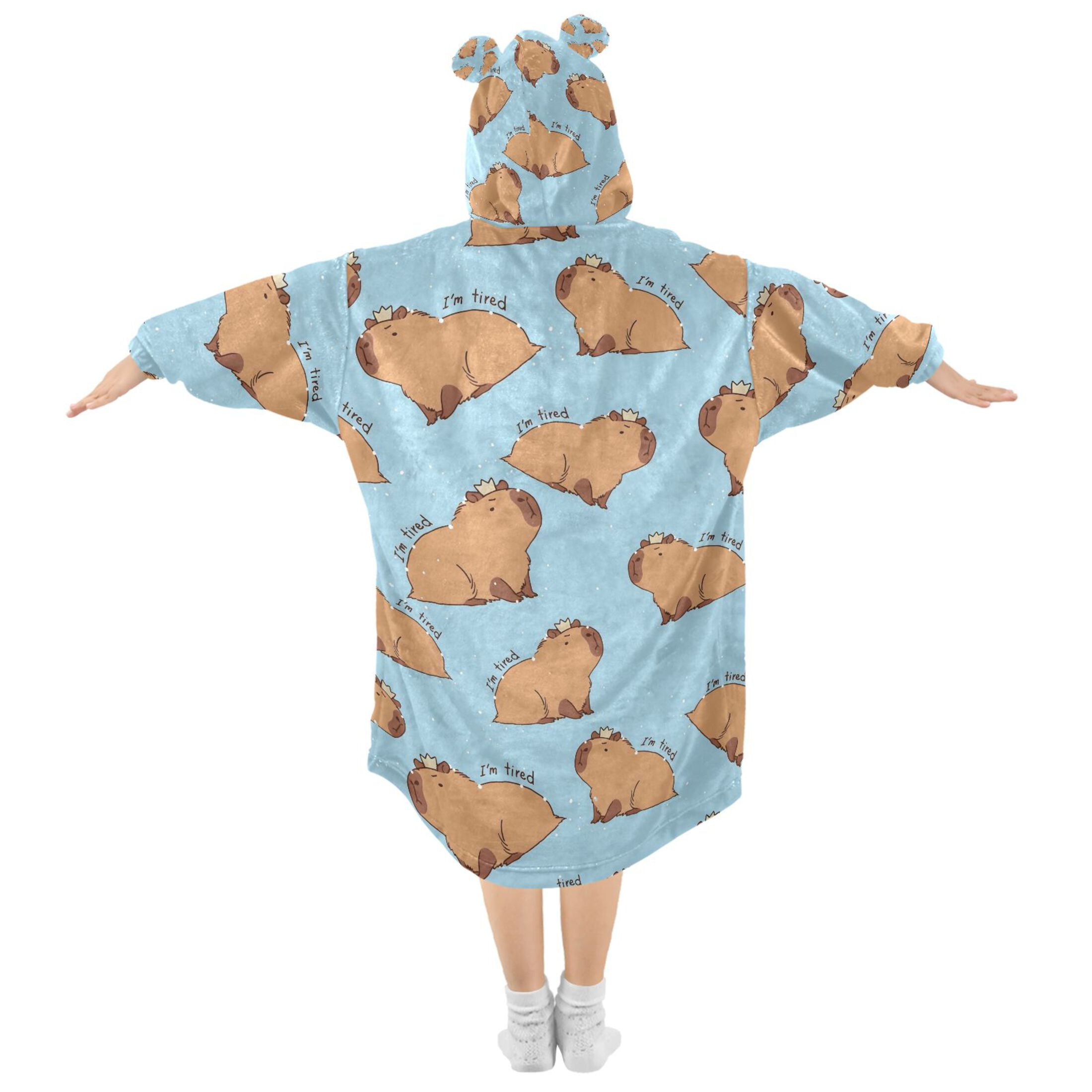 joogoo Wearable Blanket Hoodie for Capybara Animals Oversized Sherpa Hooded 3-14 YR M