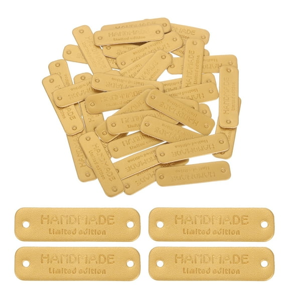 Uxcell 50 Pack Handmade Leather Labels, Handmade Tags Button 55x15mm, Yellow