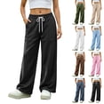 thumbnail image 2 of Qingpeng Womens Solid Color Wide Leg Pants Baggy Casual Drawstring Elastic Waist Sweatpants Trousers with Pockets, 2 of 8