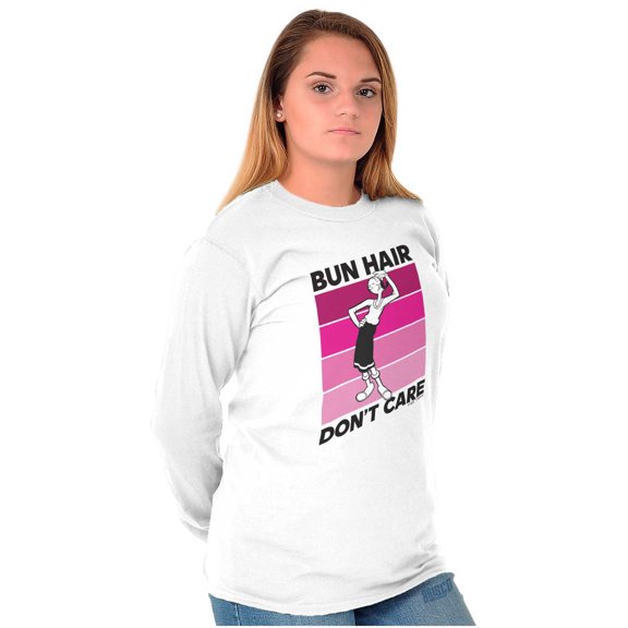 Bun Hair Don't Care Olive Oyl Popeye Women's Long Sleeve T Shirt Brisco Brands M