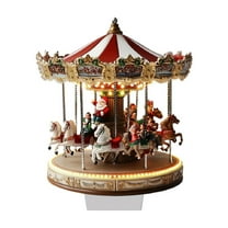 Christmas Carousel Figurine with Rotating Horses and Detailed Design Christmas Decor as show One Size