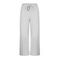 thumbnail image 4 of Mens Casual Cotton Linen Pants Loose Fit Elastic Drawstring Waist White, 4 of 7