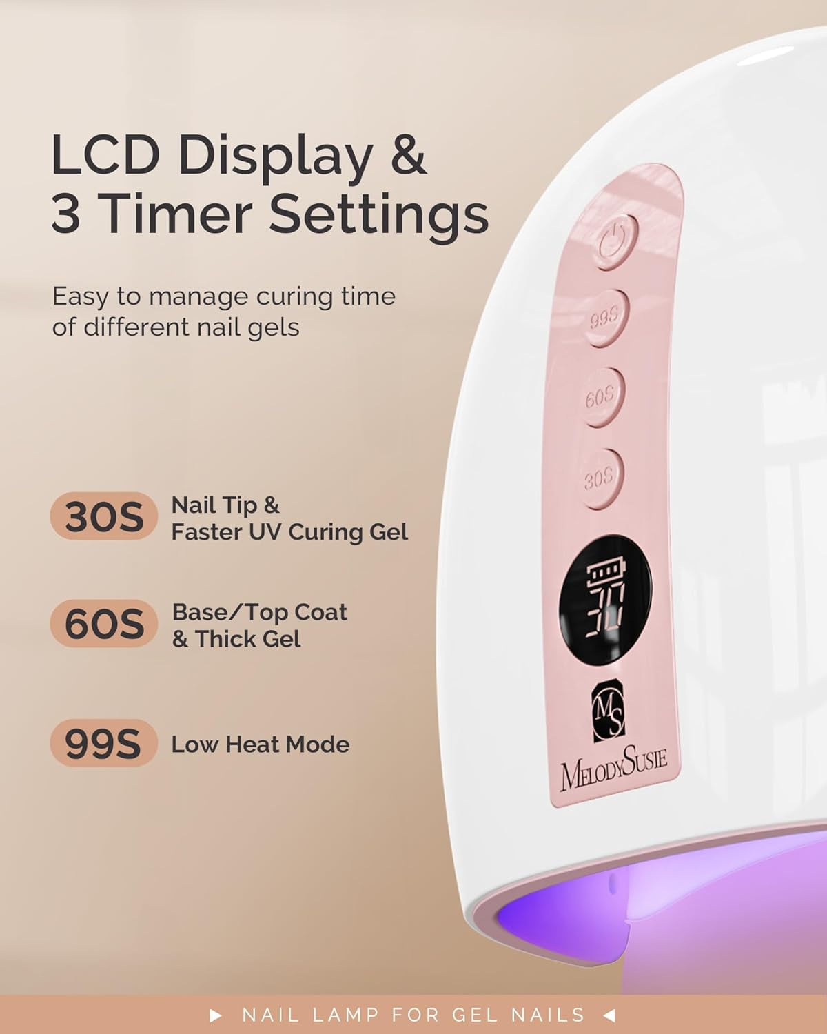 MelodySusie Rechargeable UV LED Nail Lamp, PLUS30G Cordless UV Nail Light with 3 Timer Settings