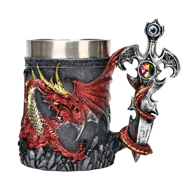 Taza de cerámica con diseño de dragón 3D con mango de espada, 350 ml, Fantasy Coffe