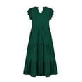 thumbnail image 4 of XVJRHAK Womens Summer Dresses Womens Summer Ruffle Sleeve V Neck Midi Dress 2024 Fashion Casual Fit Flowy Tiered Boho Beach Vacation Sundress (Green1,L), 4 of 8