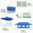 thumbnail image 3 of COBIZI 10x30 Heavy Duty Pop Up Canopy for Party Wedding Outdoor Events, Waterproof 420D PU Oxford UPF 50+, Removable Awning & 5 Sidewalls, Easy Set-Up with 1080D Roller Bag,Blue, 3 of 9