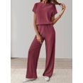 thumbnail image 4 of Women'S Casual Summer Travel Vacation Wear Two-Piece Suit Short Sleeve Wide Leg Pants Casual Suit Brick Red L, 4 of 7
