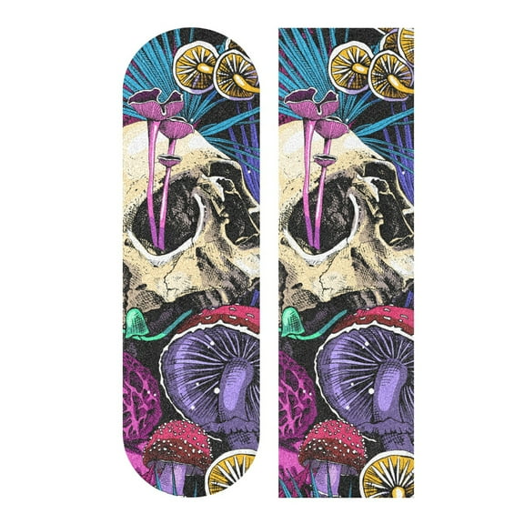 HANZHY Mushrooms And Skull Skateboard Grip Tape Bubble Free Skateboard Griptape Sheet Easy To Apply Longboard Grip Tape Anti Slip Sand Paper Tape For Boys Girls Teens