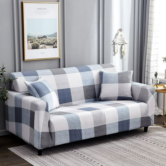 SHAR 3 seater sofa set - blue check - 190-230 cm, with armrests, living room sofa set