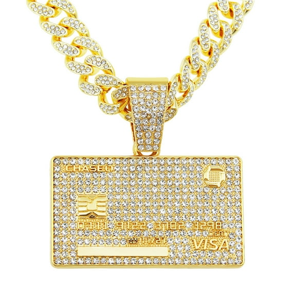 Hip Hop Cuban Chains Bank Card Shape Pendants Necklace for Men and Women Necklaces Jewelry Iced Out Bling Chain