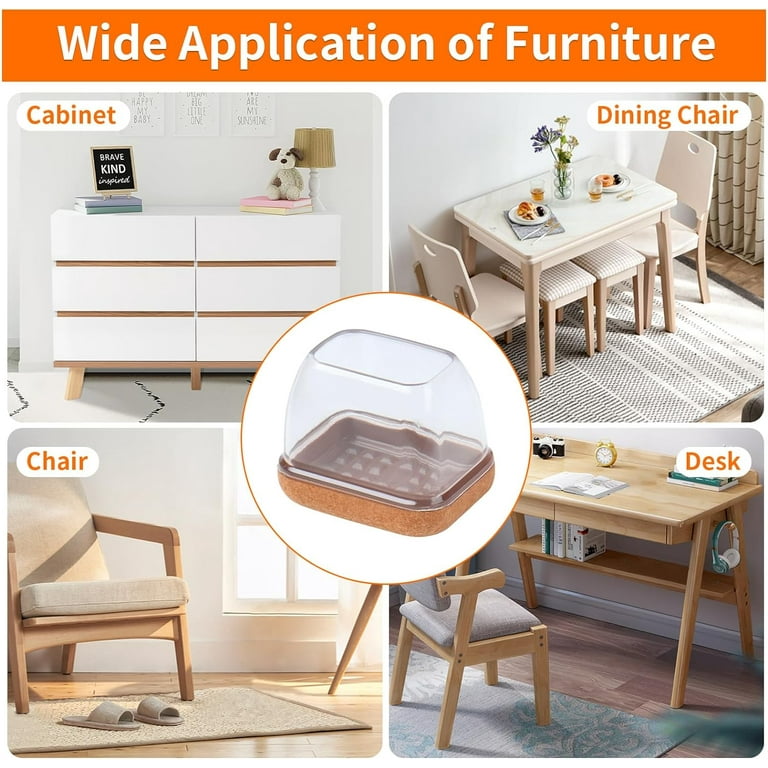 16 PCS Rectangle Clear Silicone Chair Leg Floor Protectors with Felt Rectangle Chair Leg Caps Chair Leg Covers Cups for Chair Table Desk Anti