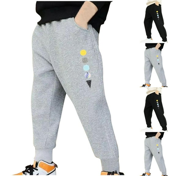 WRKEKC Boys Sweatpants Elastic Waist Cuffed Hem Colorful Patch Embroidered Soft Stretchy Activewear Pants for Boys 4-11 Years Fall Winter Casual Wear