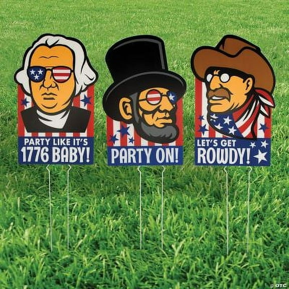President Icons Outdoor Yard Sign Set, Fourth of July, Party Decor, 3 Pcs
