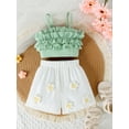 thumbnail image 2 of FEORJGP Kids Baby Girl Summer Casual Outfits 6M 12M 18M 2T 3T 4T Toddler Cute Sleeveless Camisoles Vests Ruffle Tops + Crochet Flower Shorts Set Infanion Cute 2Pcs Clothes for Daily Vacation, 2 of 7