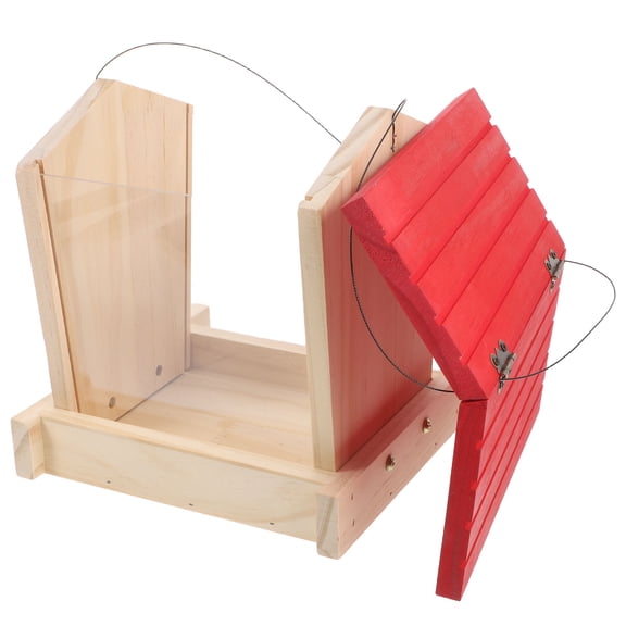 LEORX 1Set Red Wood Bird Feeder House for Outdoor Hanging with Rain Feature 19.7x19.5x8in